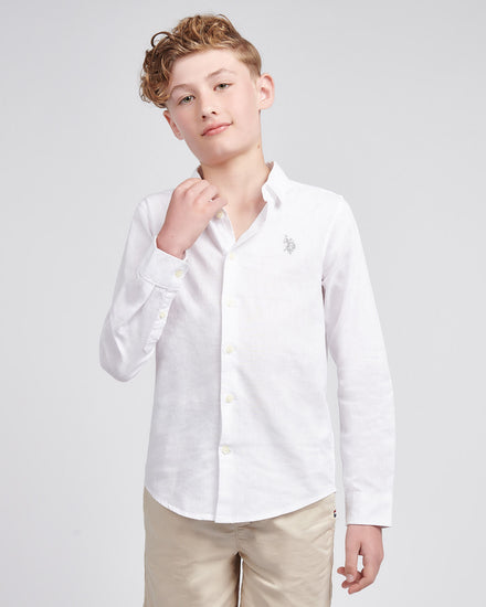Boys Linen Blend Shirt in Bright White / Harbour Mist