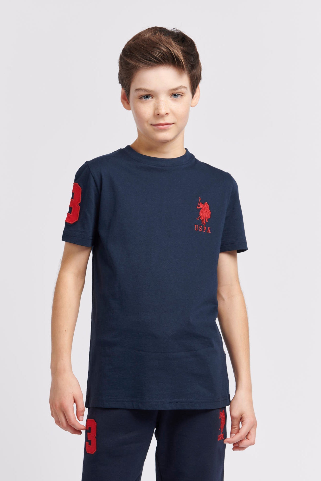 U.S. Polo Assn. Boys Player 3 T-Shirt in Dark Sapphire Navy / Haute Red DHM