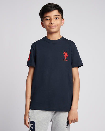 Boys Player 3 T-Shirt in Dark Sapphire Navy / Haute Red DHM
