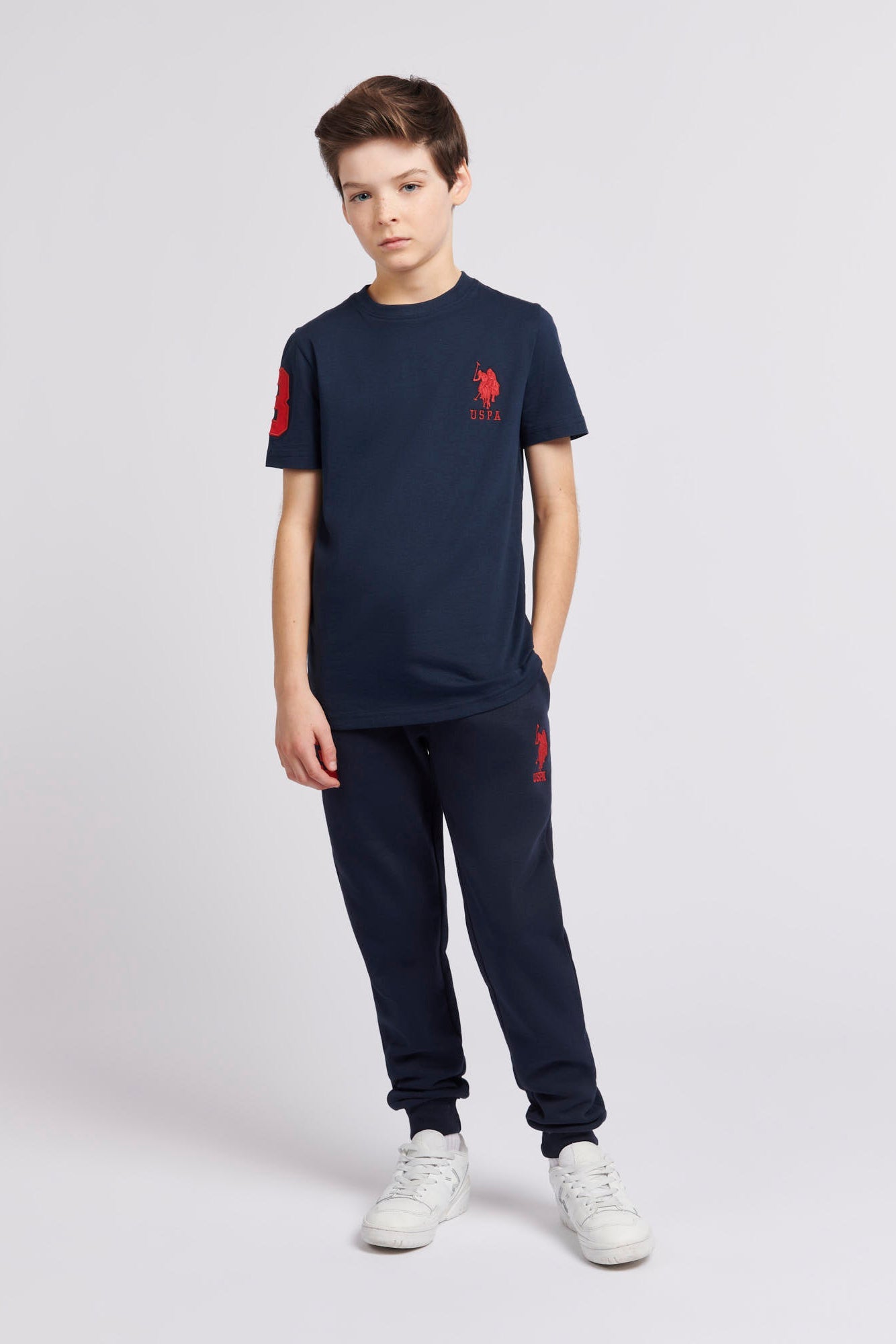 Boys Player 3 T-Shirt in Dark Sapphire Navy / Haute Red DHM