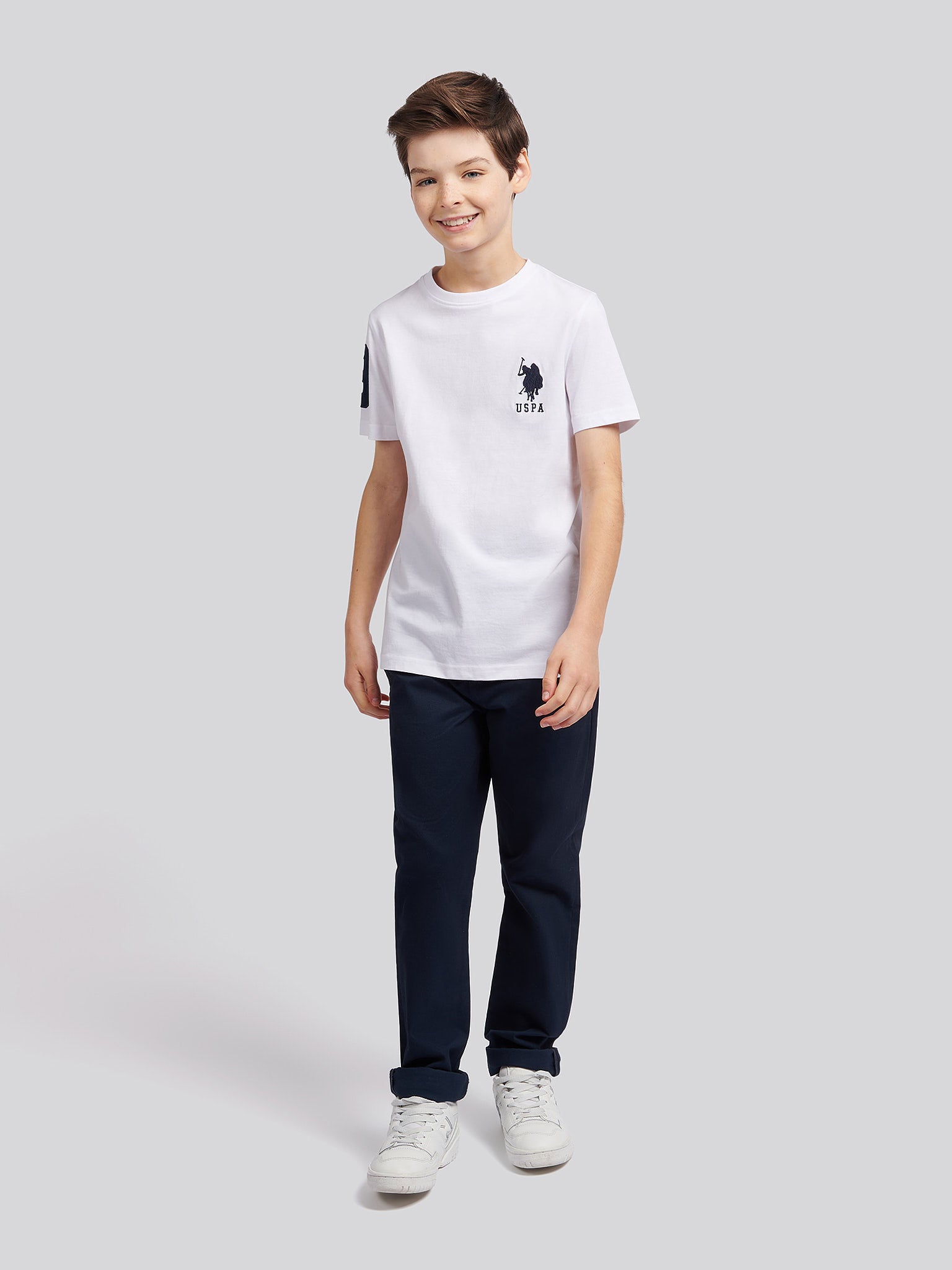 Boys Player 3 T-Shirt in White / Dark Sapphire Navy DHM