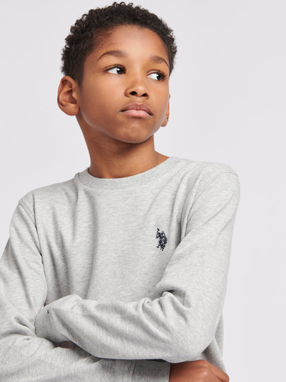 Boys Double Horsemen Sweatshirt in Mid Grey Marl