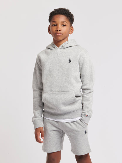 Boys Double Horsemen Brush Back Hoodie in Mid Grey Marl