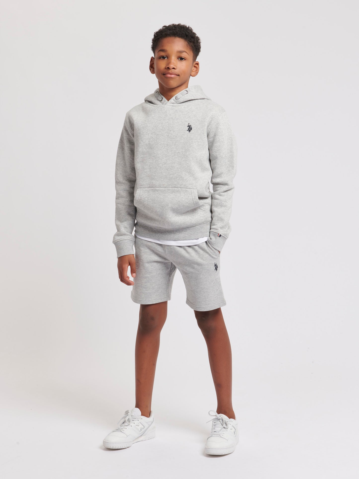 Boys Double Horsemen Brush Back Hoodie in Mid Grey Marl