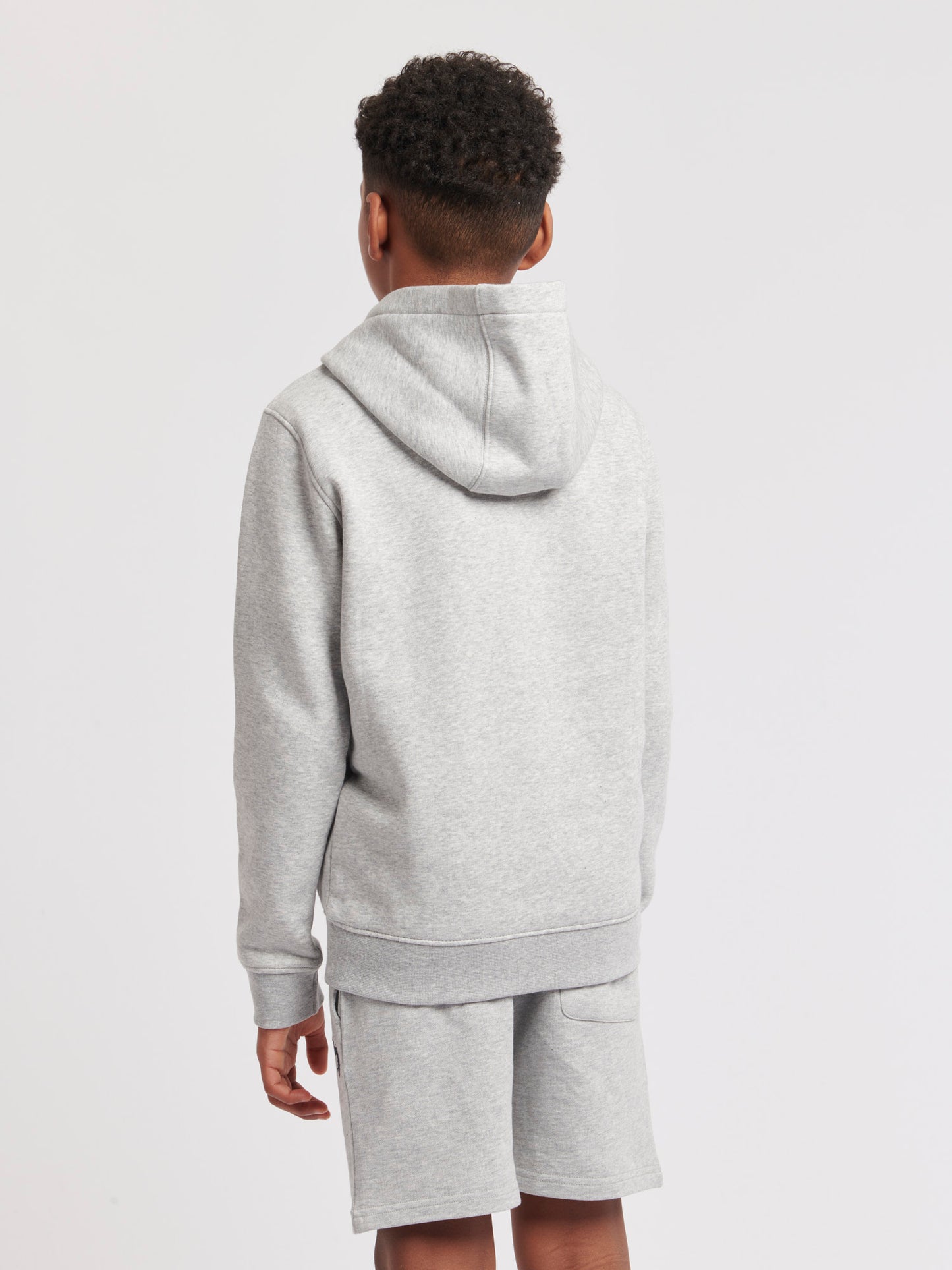 Boys Double Horsemen Brush Back Hoodie in Mid Grey Marl