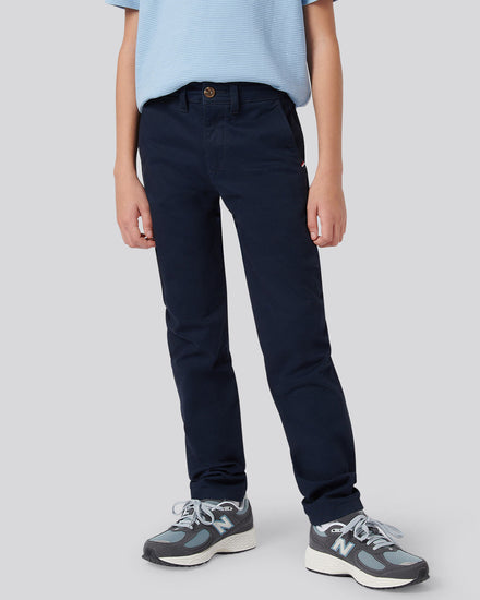 Boys Classic Chino in Dark Sapphire Navy / Haute Red DHM