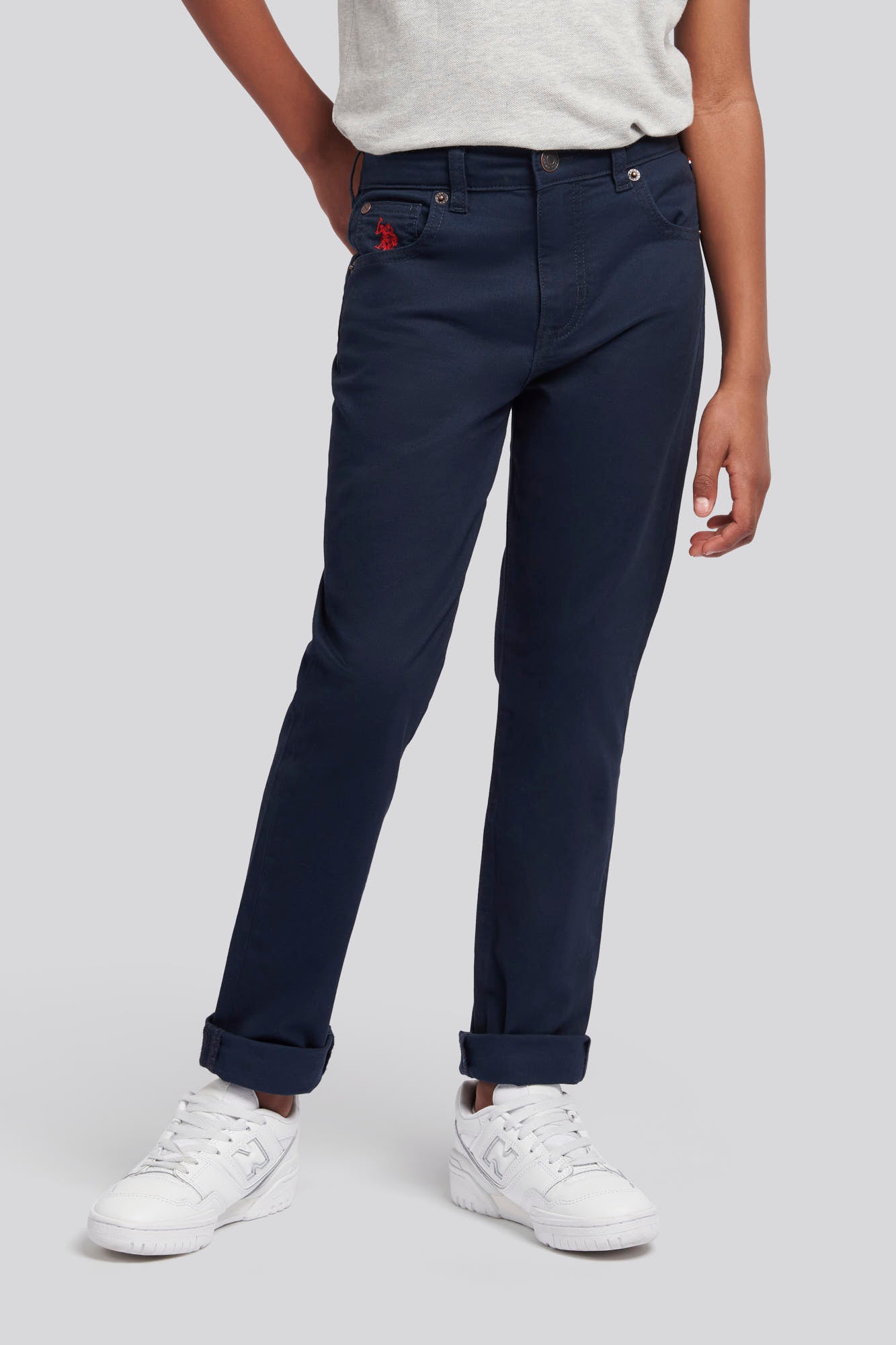 U.S. Polo Assn. Boys 5 Pocket Trouser in Dark Sapphire Navy / Moonlight Blue DHM