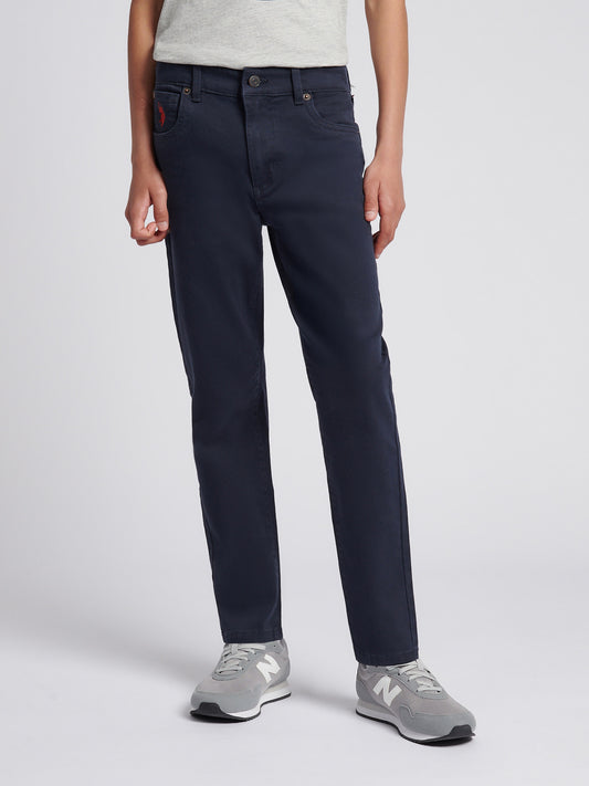 Boys Core 5 Pocket Trouser in Dark Sapphire Navy / Haute Red DHM