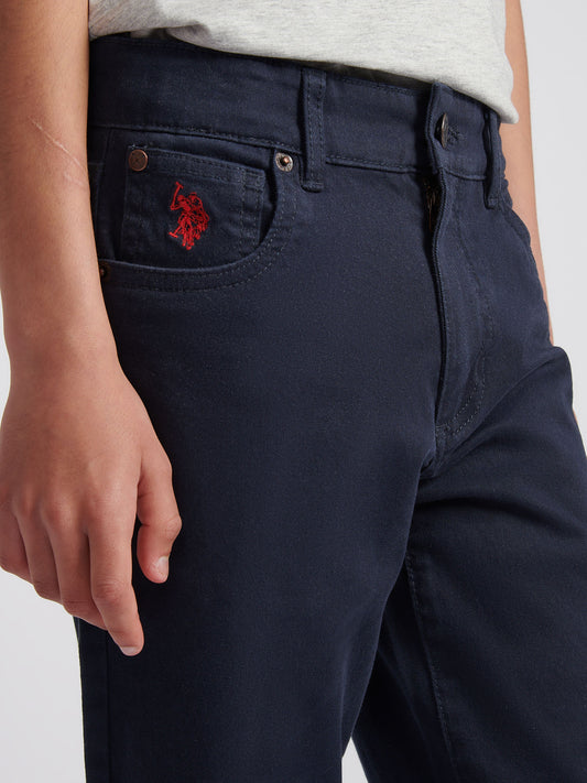 Boys Core 5 Pocket Trouser in Dark Sapphire Navy / Haute Red DHM