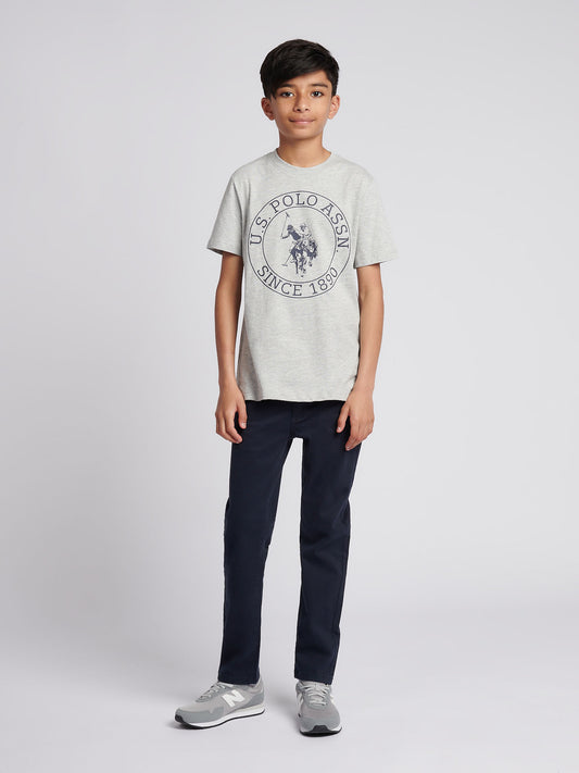 Boys Core 5 Pocket Trouser in Dark Sapphire Navy / Haute Red DHM