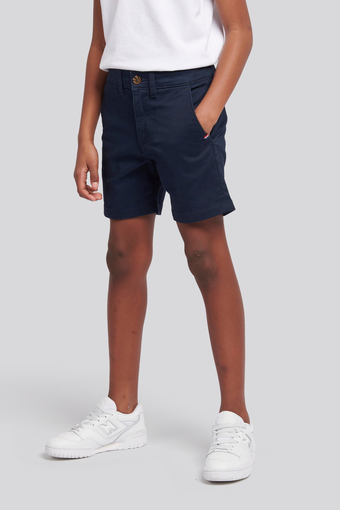 U.S. Polo Assn. Boys Classic Chino Shorts in Dark Sapphire Navy / Haute Red DHM