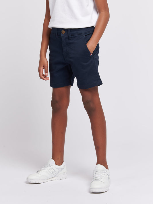 Boys Classic Chino Shorts in Dark Sapphire Navy / Haute Red DHM