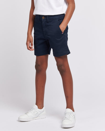 Boys Classic Chino Shorts in Dark Sapphire Navy / Haute Red DHM