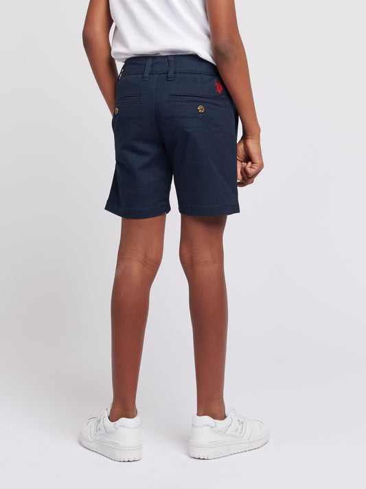 Boys Classic Chino Shorts in Dark Sapphire Navy / Haute Red DHM
