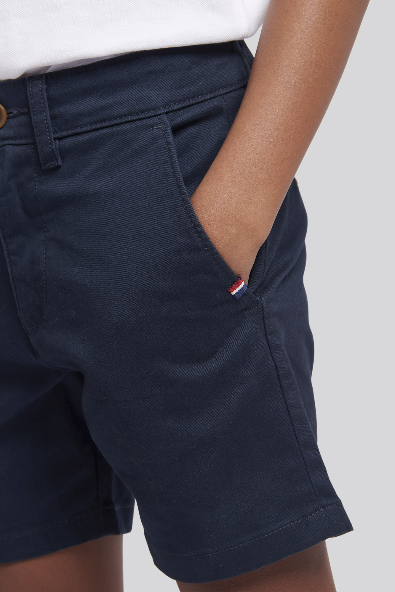 Boys Classic Chino Shorts in Dark Sapphire Navy / Haute Red DHM