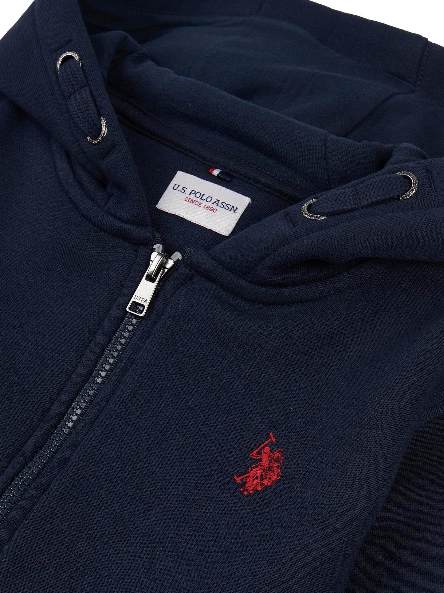 Boys Double Horsemen Zip Hoodie in Dark Sapphire Navy / Haute Red DHM