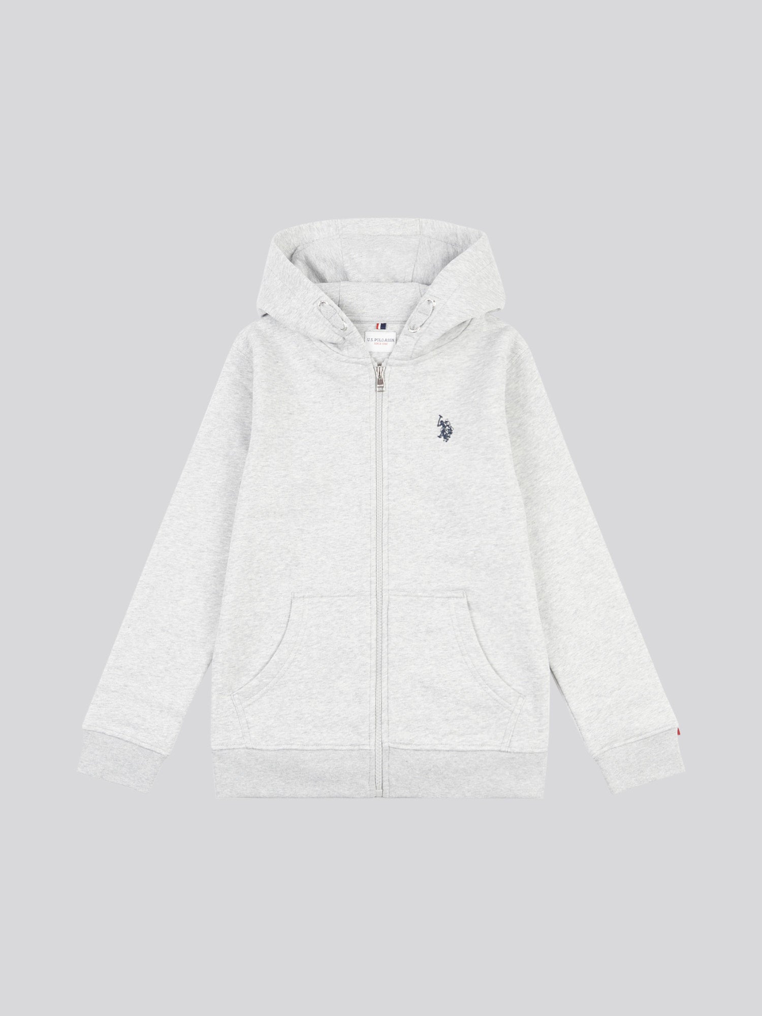 Boys Double Horsemen Zip Hoodie in Mid Grey Marl