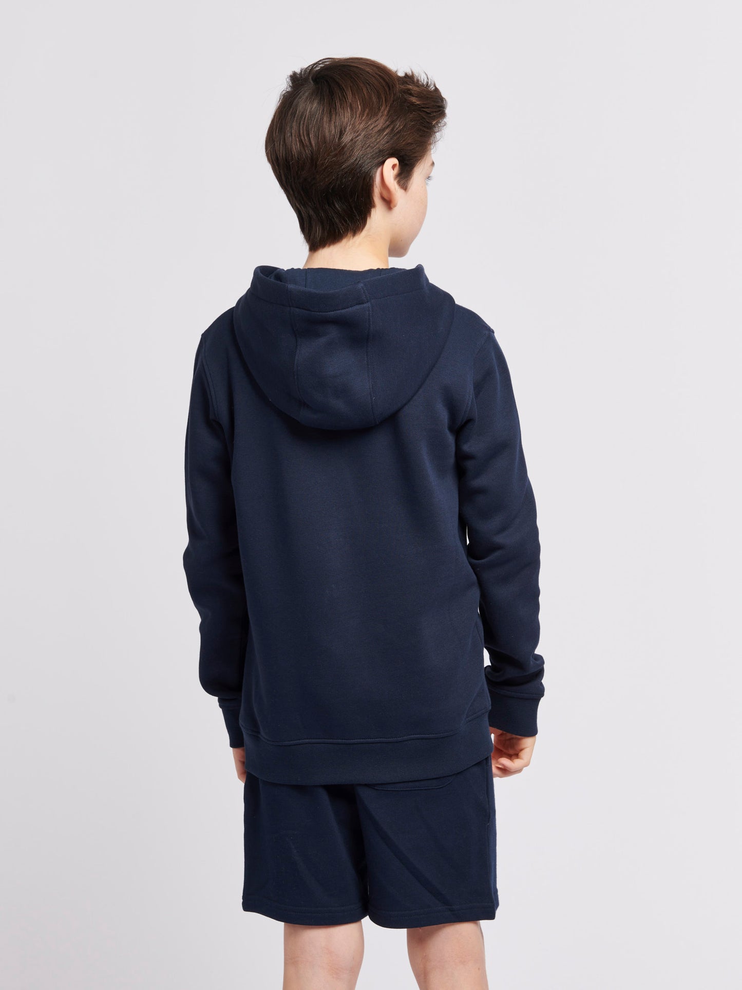 Boys Player 3 Brush Back Hoodie in Dark Sapphire Navy / Haute Red DHM