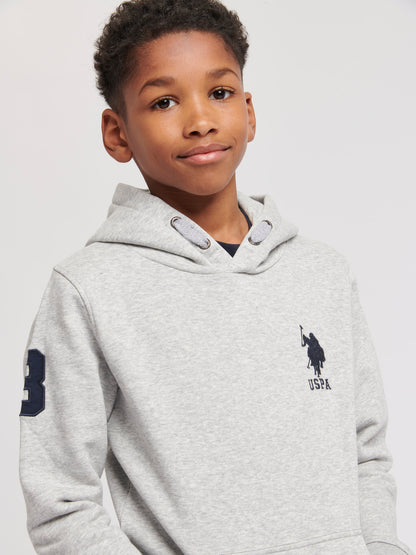 Boys Player 3 Brush Back Hoodie in Mid Grey Marl