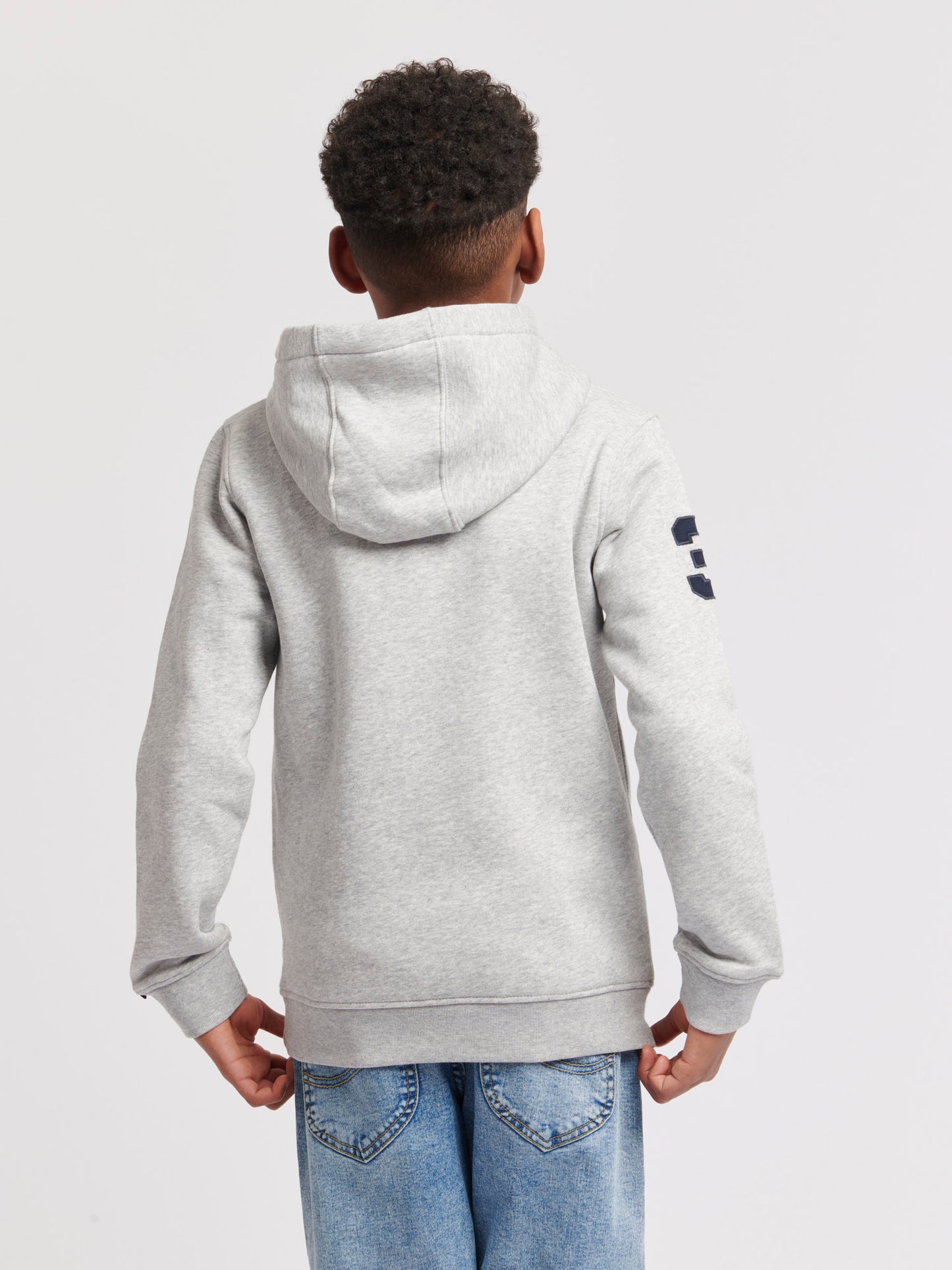 Boys Player 3 Brush Back Hoodie in Mid Grey Marl