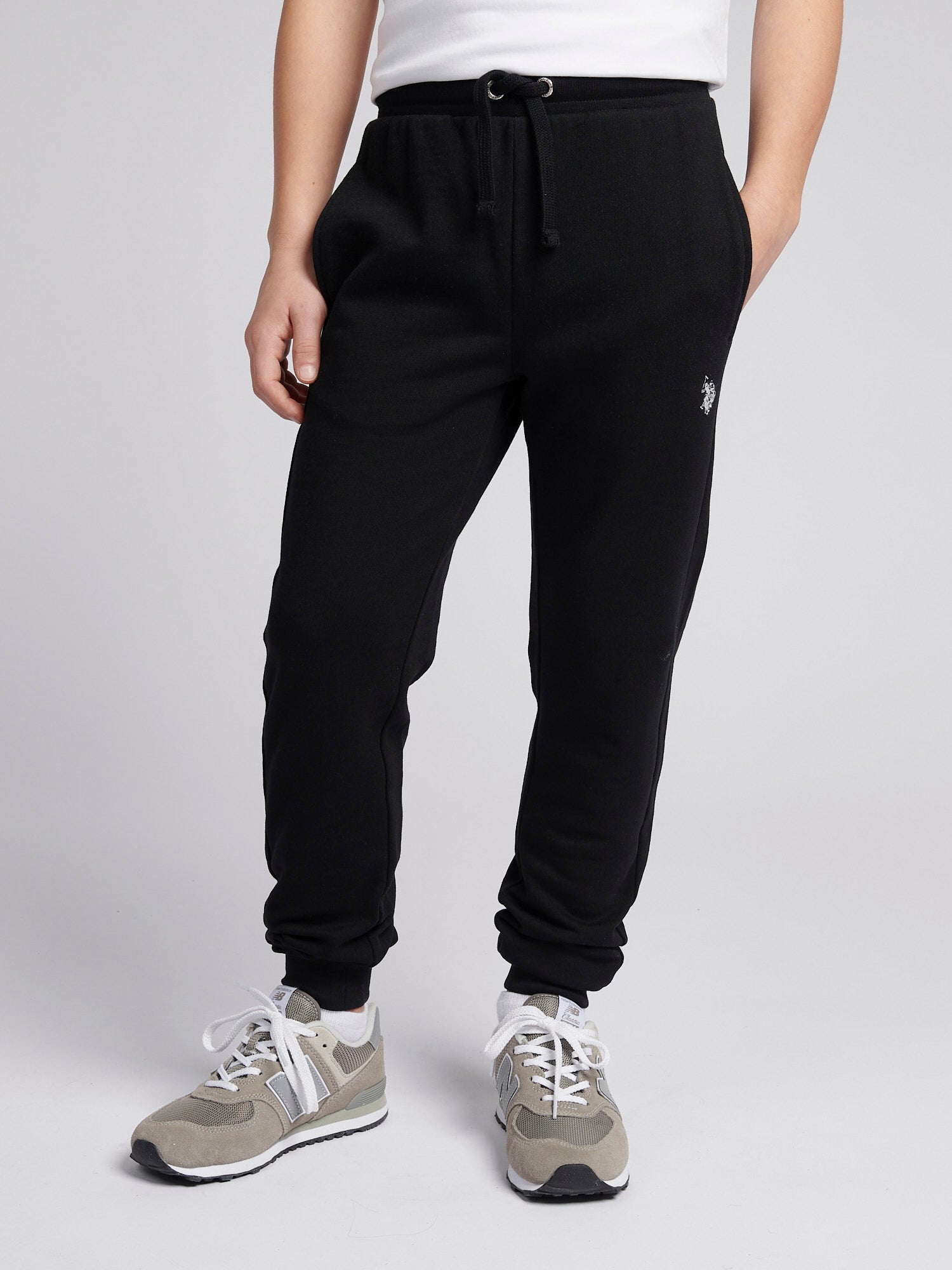 Boys Double Horsemen Jogger in Black Bright White DHM