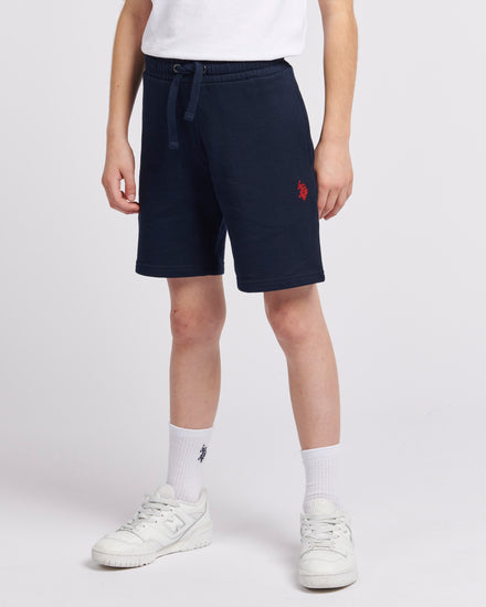 Boys Double Horsemen Sweat Short in Dark Sapphire Navy / Haute Red DHM