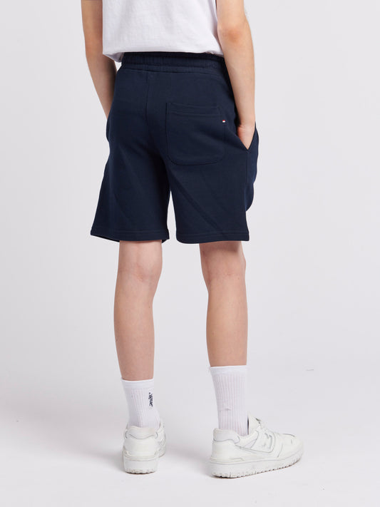 Boys Double Horsemen Sweat Short in Dark Sapphire Navy / Haute Red DHM