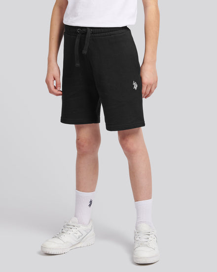 Boys Double Horsemen Sweat Short in Black Bright White DHM