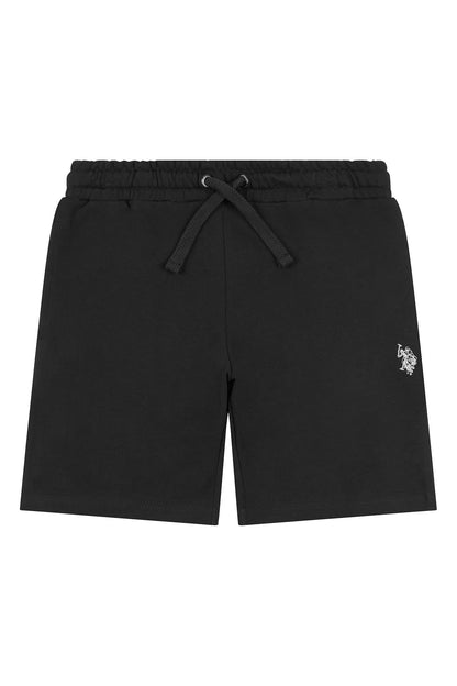 Boys Double Horsemen Sweat Short in Black Bright White DHM