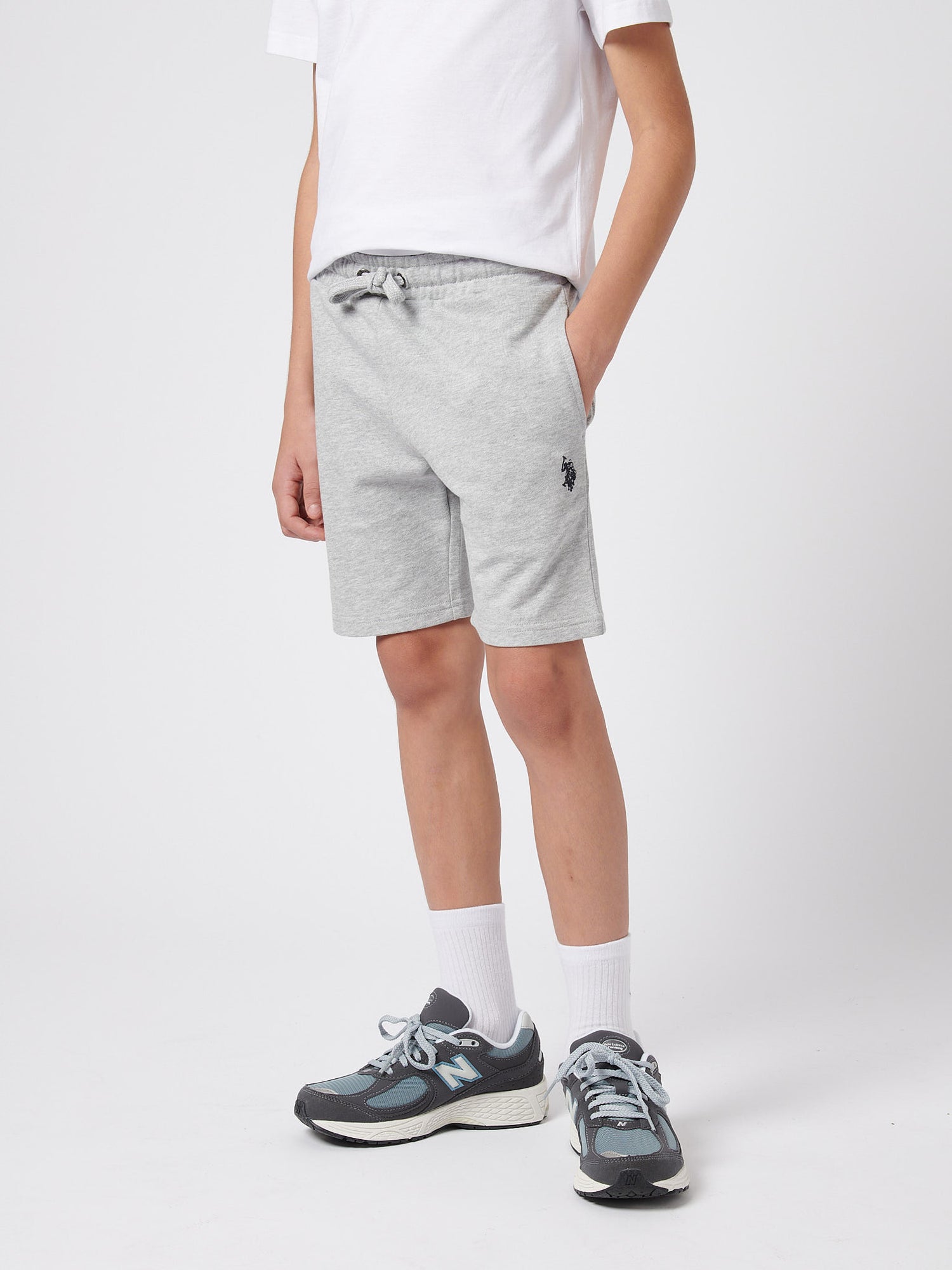 Boys Double Horsemen Sweat Short in Mid Grey Marl