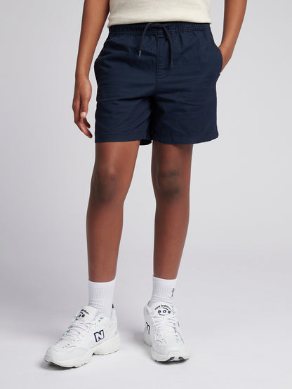 Boys Cotton Linen Deck Short in Dark Sapphire Navy