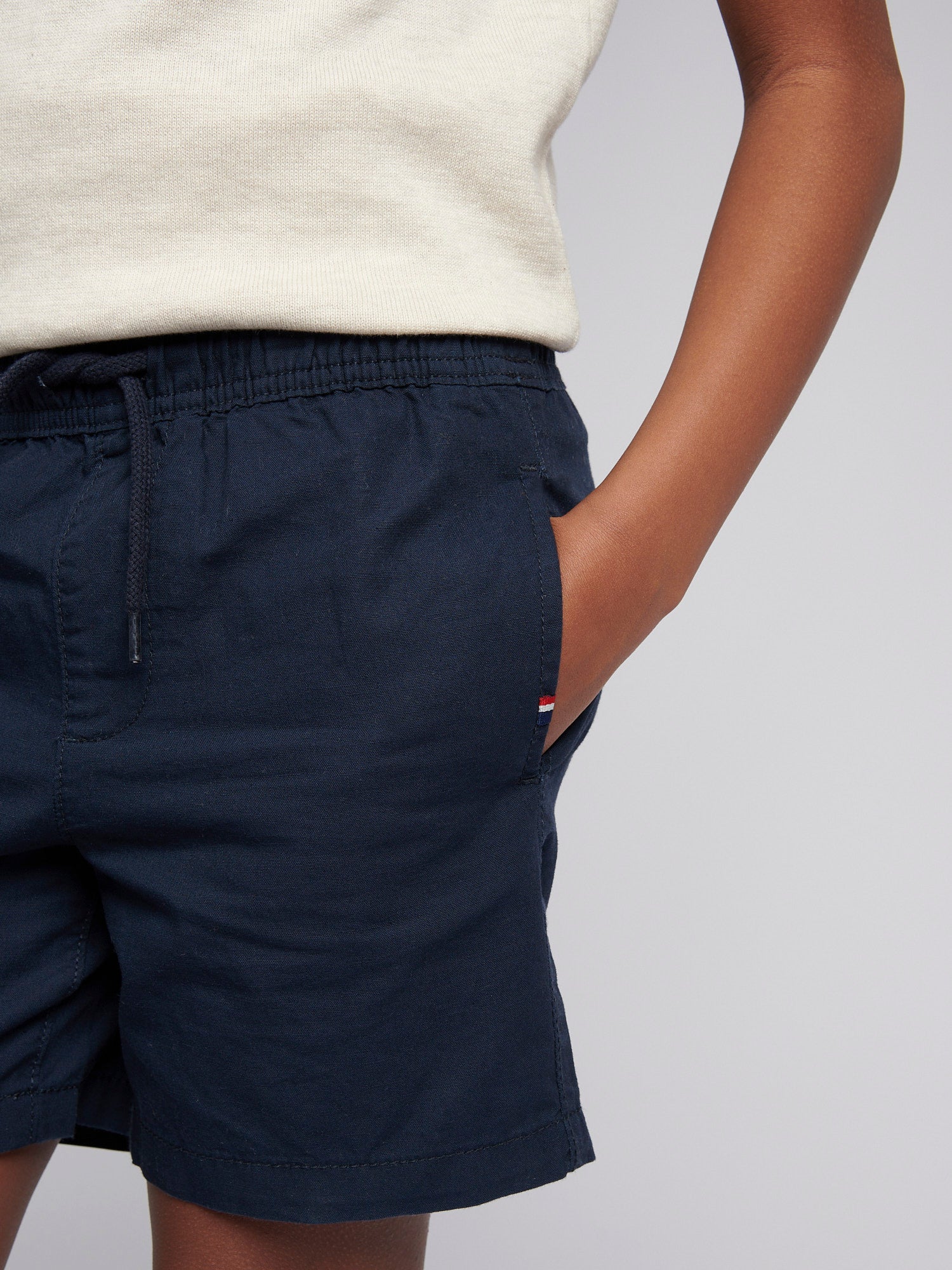 Boys Cotton Linen Deck Short in Dark Sapphire Navy