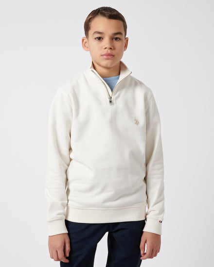 Boys Double Horsemen 1/4 Zip in Whisper White