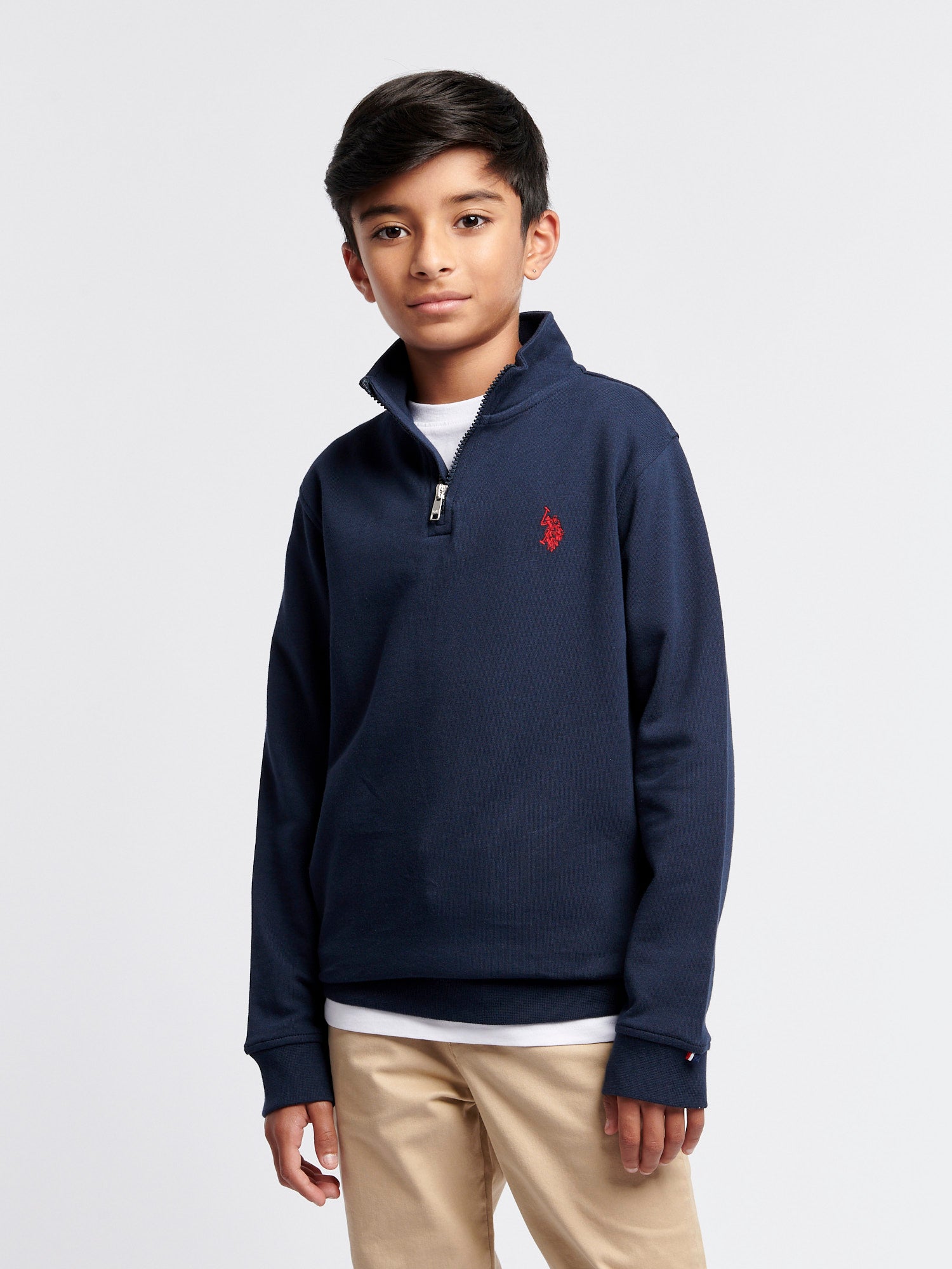 Boys Double Horsemen 1/4 Zip in Dark Sapphire Navy / Haute Red DHM