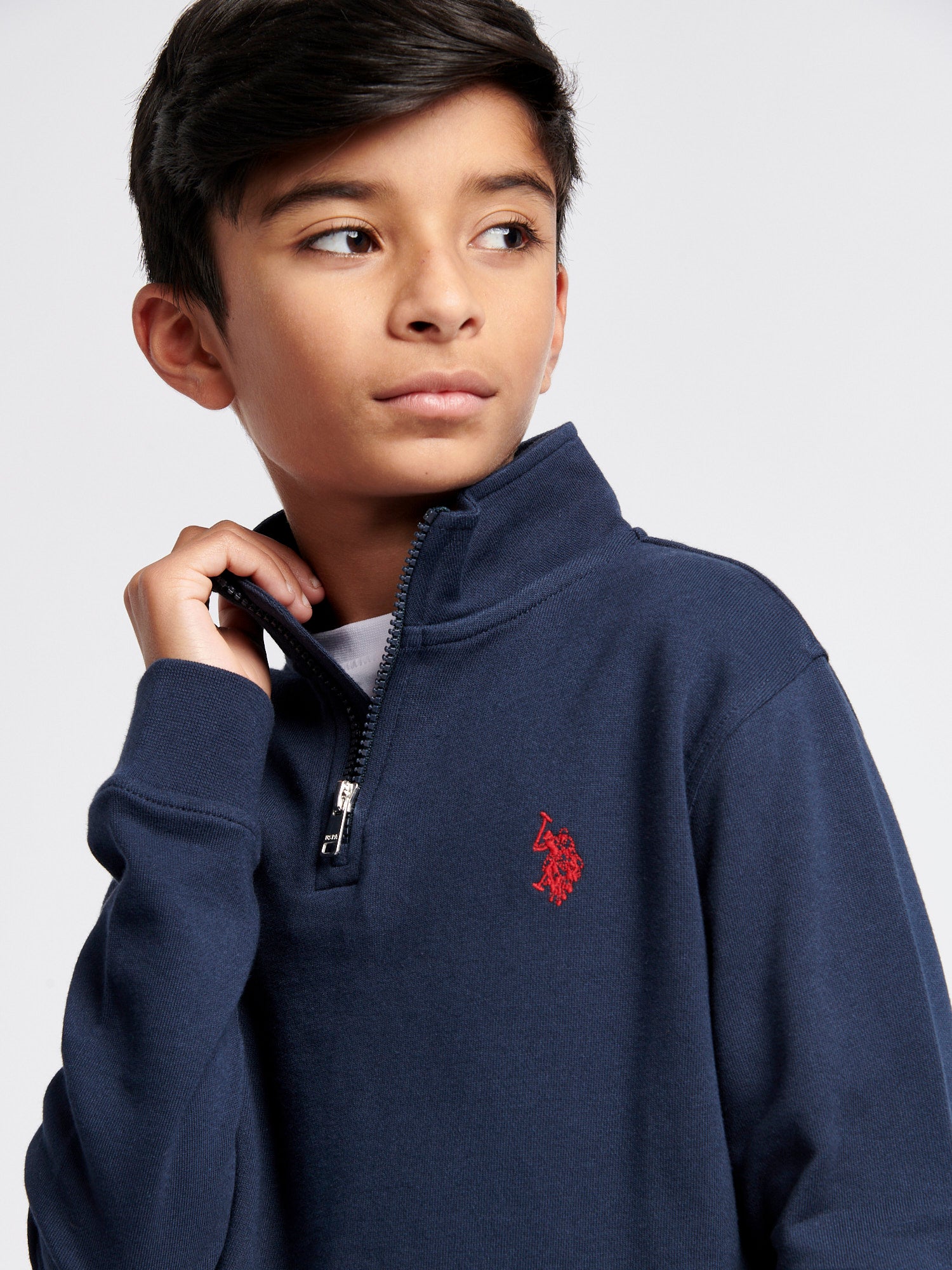 Boys Double Horsemen 1/4 Zip in Dark Sapphire Navy / Haute Red DHM