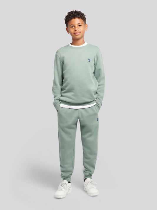 Boys Double Horsemen Crew & Jogger Set in Chinois Green