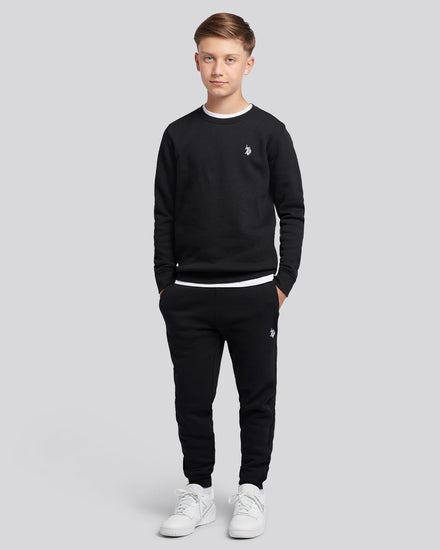 Boys Double Horsemen Crew & Jogger Set in Black Bright White DHM