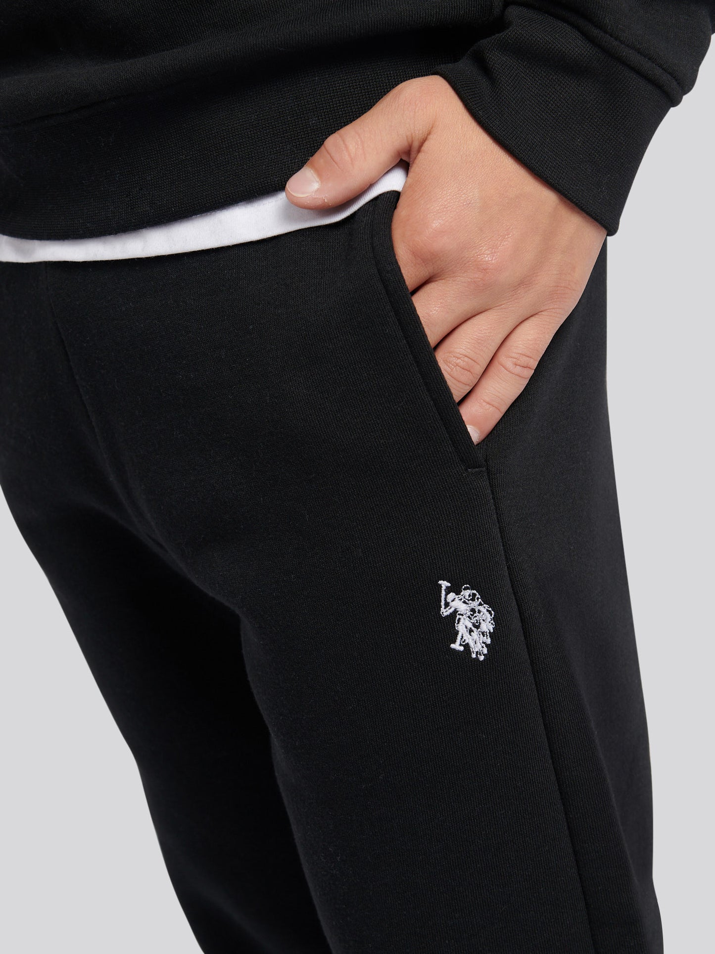 Boys Double Horsemen Crew & Jogger Set in Black Bright White DHM