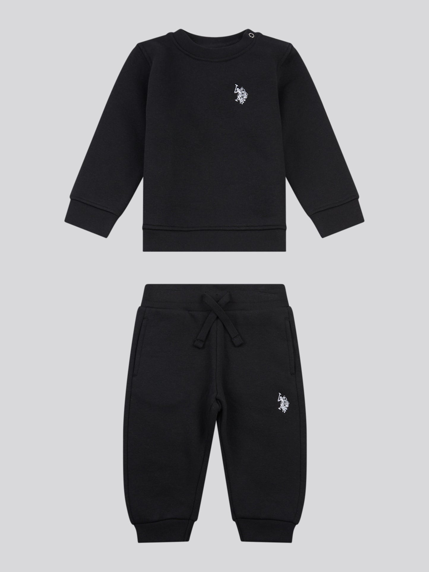 Boys Double Horsemen Crew & Jogger Set in Black Bright White DHM