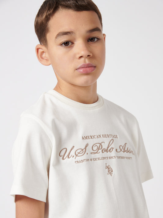 Boys Premium Embroidery Graphic T-Shirt in Whisper White