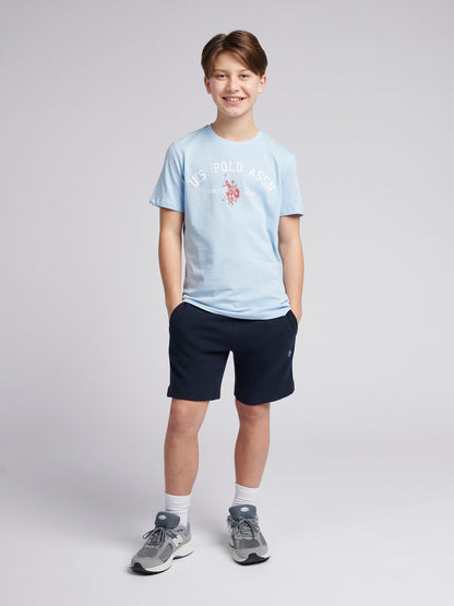 Boys Signature Arch Print T-Shirt in Chambray Blue