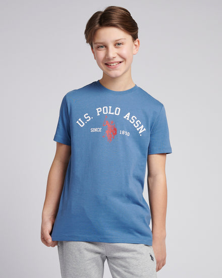 Boys Signature Arch Print T-Shirt in Blue Horizon