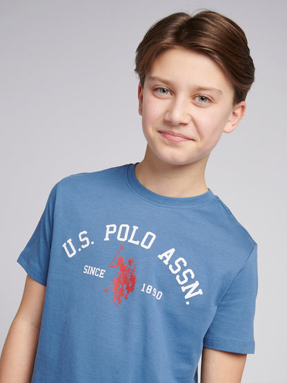 Boys Signature Arch Print T-Shirt in Blue Horizon