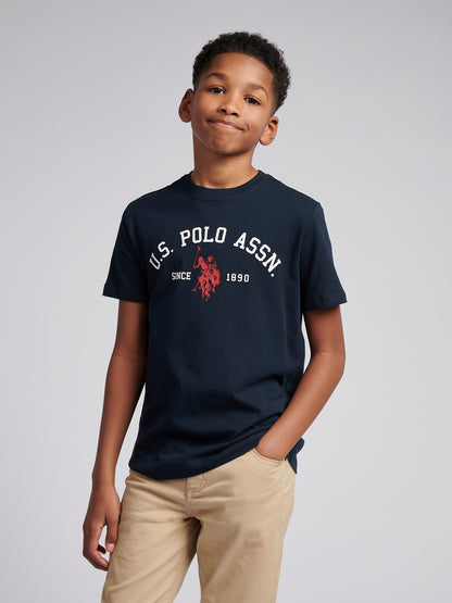 Boys Signature Arch Print T-Shirt in Dark Sapphire Navy