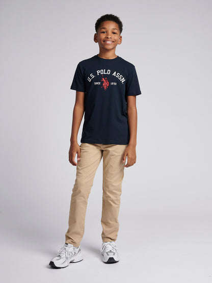 Boys Signature Arch Print T-Shirt in Dark Sapphire Navy