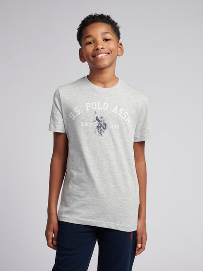 Boys Signature Arch Print T-Shirt in Mid Grey Marl