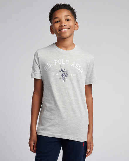 Boys Signature Arch Print T-Shirt in Mid Grey Marl