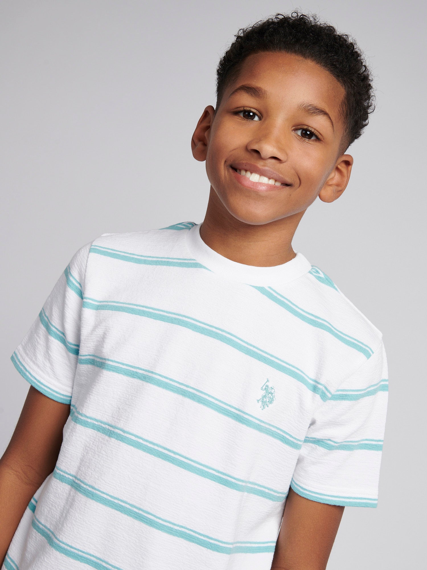 Boys Terry Stripe T-Shirt in Bright White