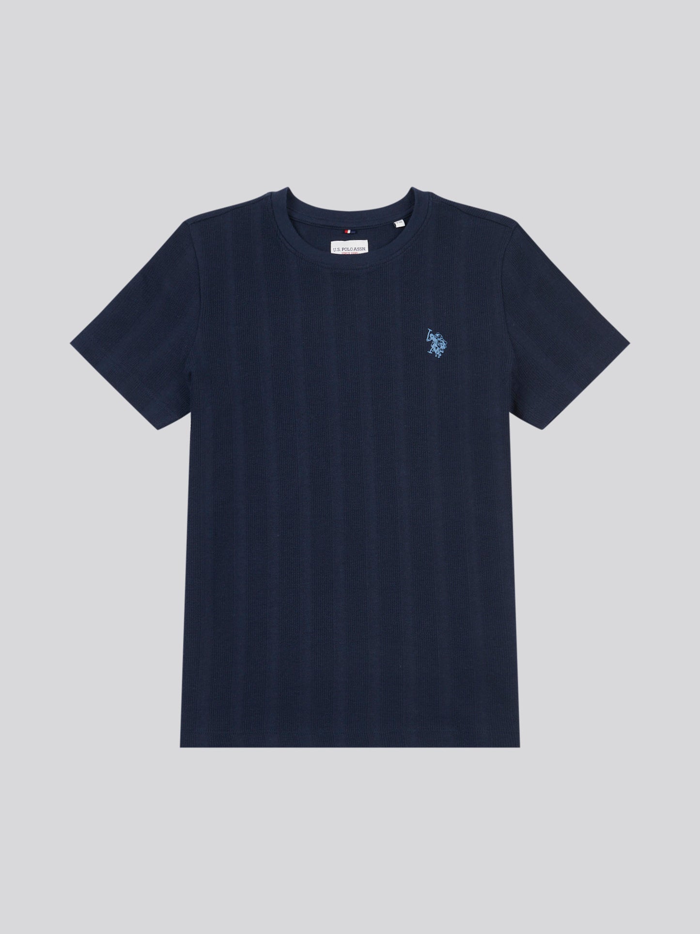 Boys Vertical Stripe Textured T-Shirt in Dark Sapphire Navy / Moonlight Blue DHM