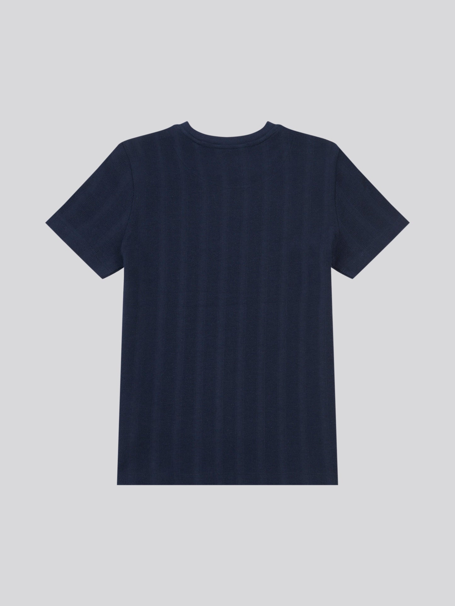 Boys Vertical Stripe Textured T-Shirt in Dark Sapphire Navy / Moonlight Blue DHM